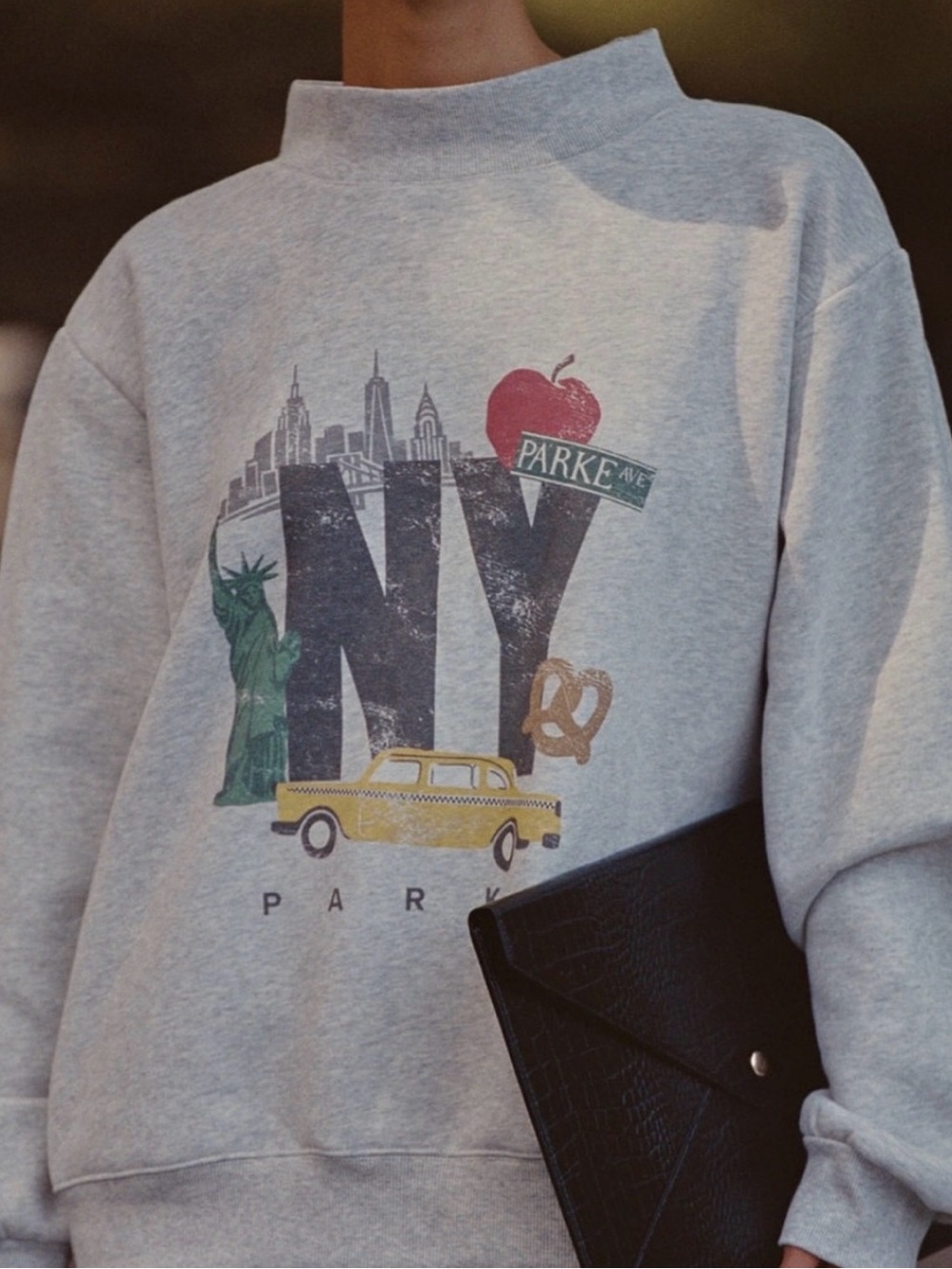 Parker exclusive pop up NY Graphic mockneck Sweatshirt in Heather Gray